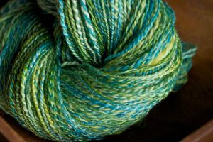 A skein of handspun headed to Gernmany